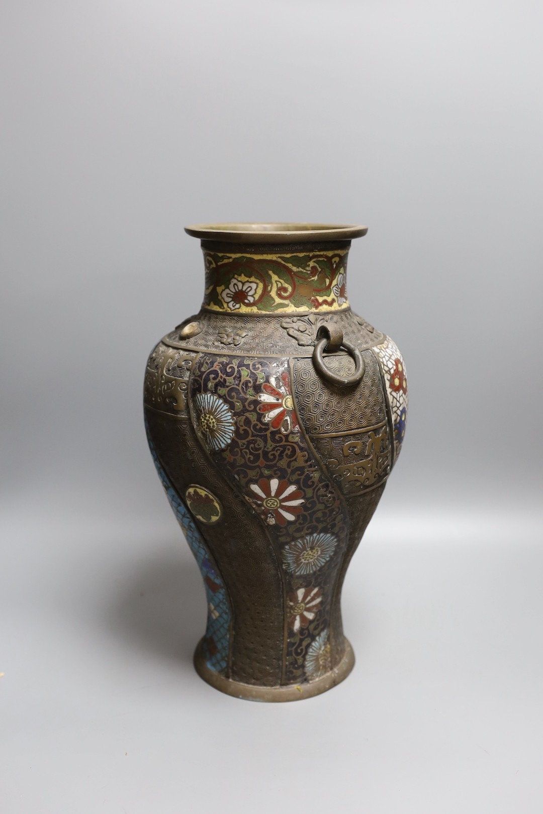 A Japanese champleve enamelled vase - 37cm high